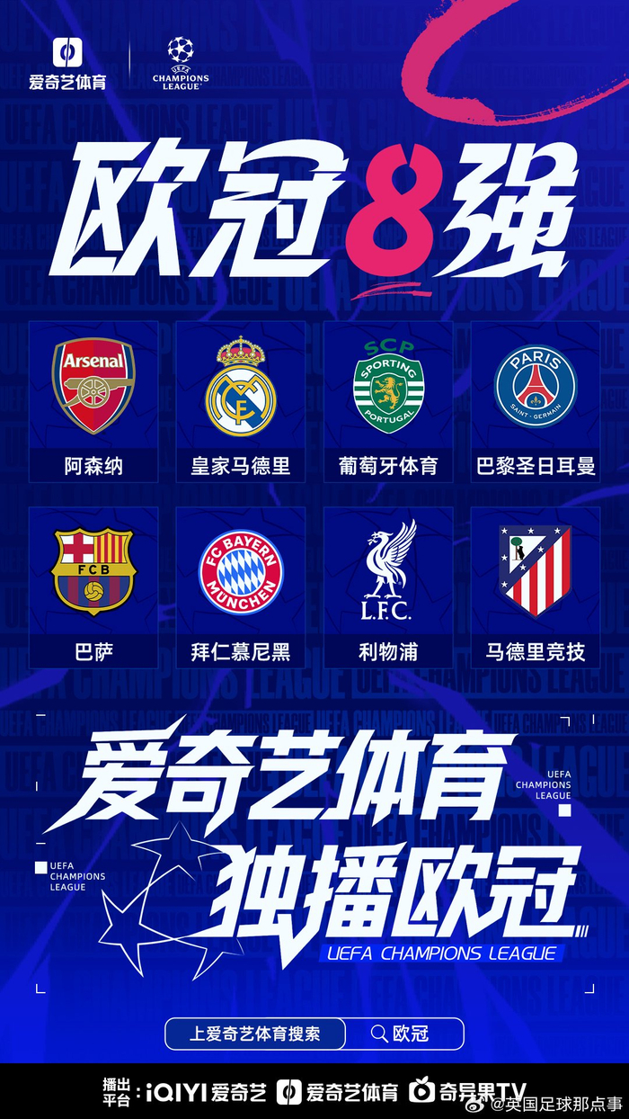 欧冠8强激战引爆欧洲足坛 爱奇艺体育独播巅峰对
